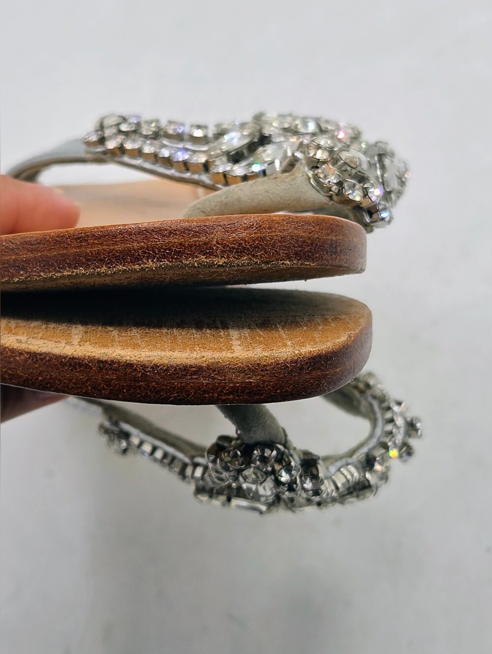MYSTIQUE Crystal Embellished Leather Thong Sandals Flat Silver Rhinestone Size 5 - Picture 11 of 16